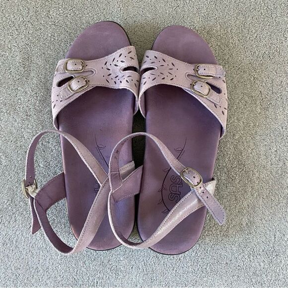 SAS Womens 9 Duo Quarter Strap Leather Sandal Shoes Purple Glitter Sparkle - Picture 7 of 8
